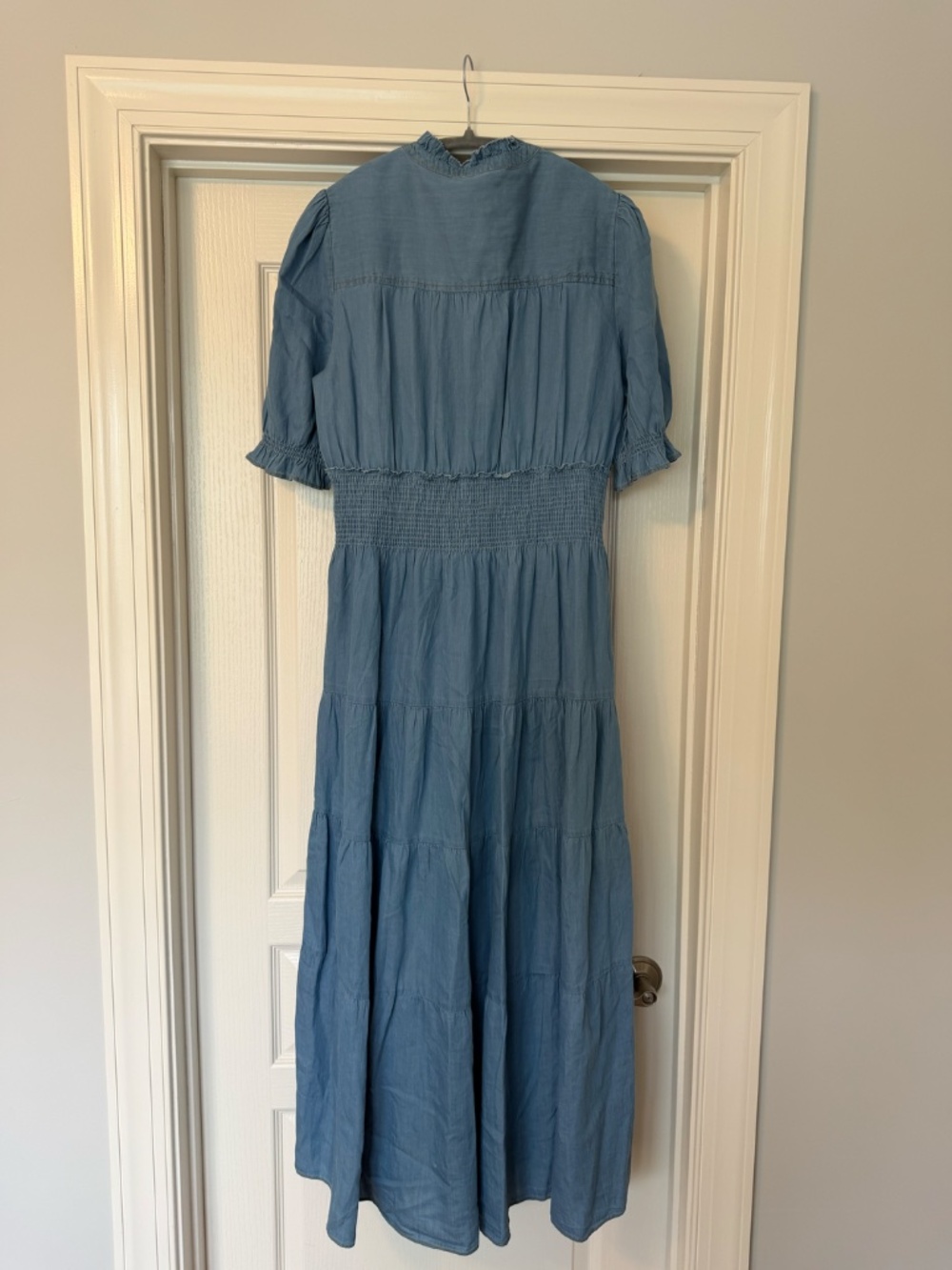 ME+EM Chambray Blue Shirred Cotton Maxi Shirt Dress Size 8 - Picture 4 of 7